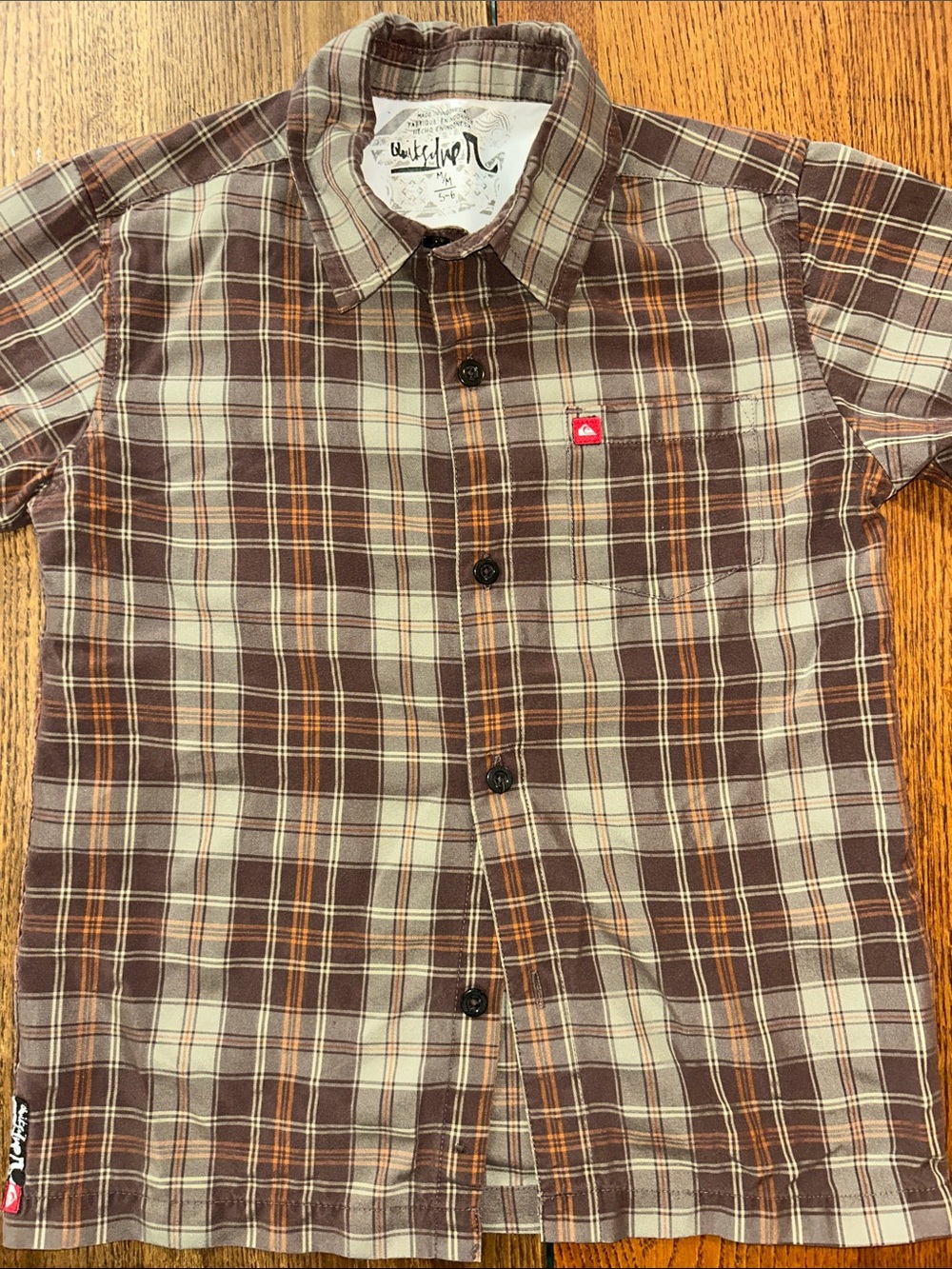 Quiksilver Surf 🏄🏼♂️ 🏄🏻♀️ Plaid Short Sleeve-Pocket Beach 🏖️ Embroidered Logo